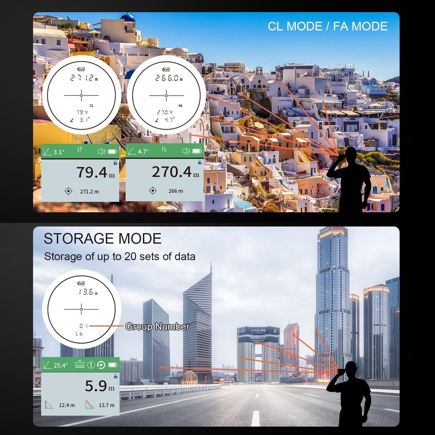 Golf Rangefinder Distance Meter with LCD Touch Screen 6.5X Magnification USB Rechargeable Range Finder with Speaker Slope Function Flagpole Locking