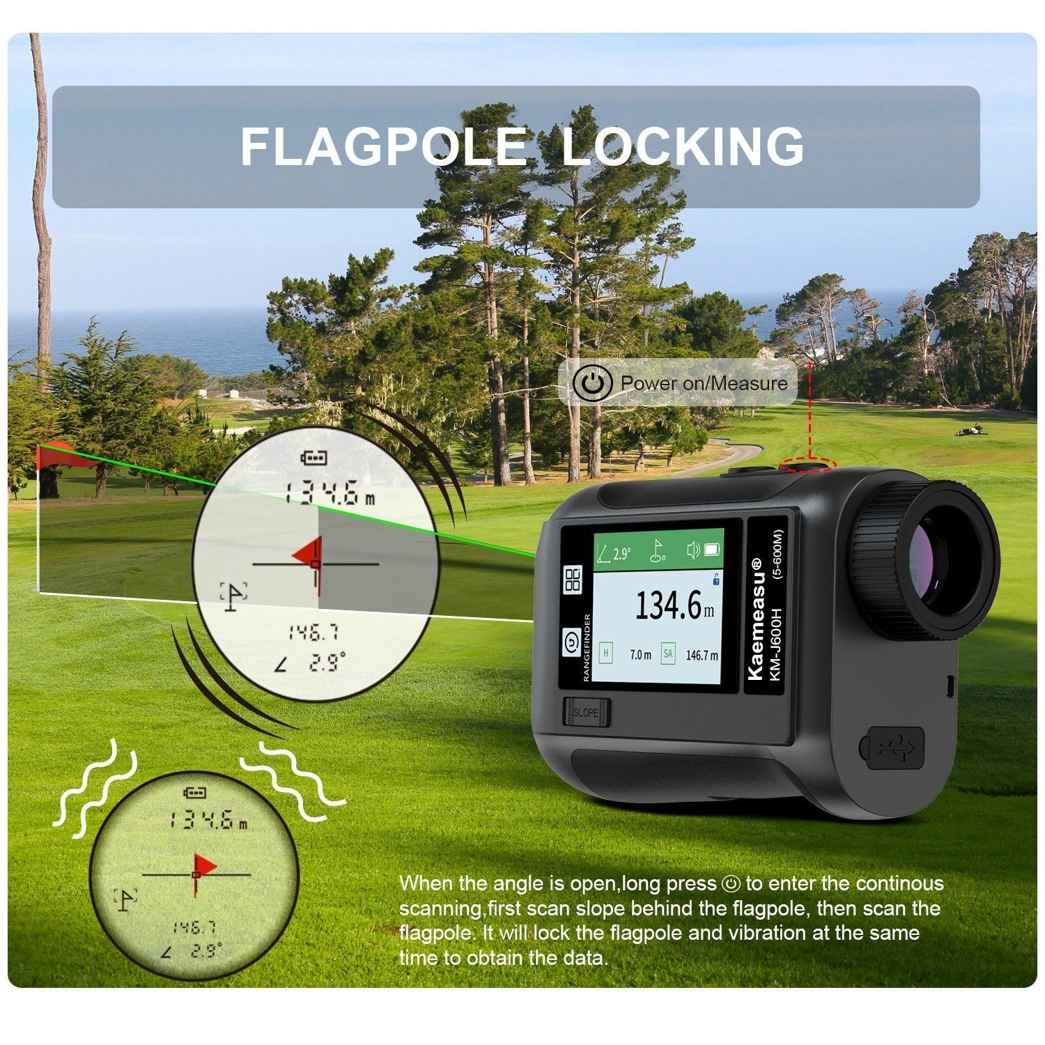 Golf Rangefinder Distance Meter with LCD Touch Screen 6.5X Magnification USB Rechargeable Range Finder with Speaker Slope Function Flagpole Locking
