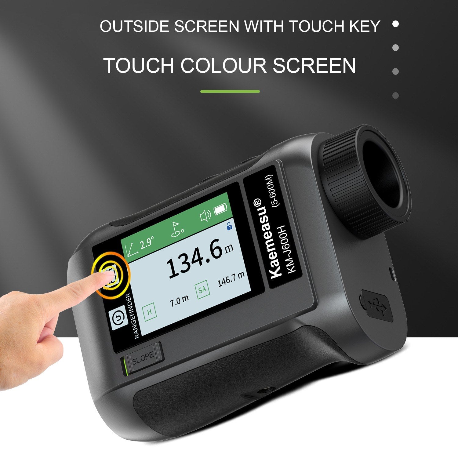 Golf Rangefinder Distance Meter with LCD Touch Screen 6.5X Magnification USB Rechargeable Range Finder with Speaker Slope Function Flagpole Locking