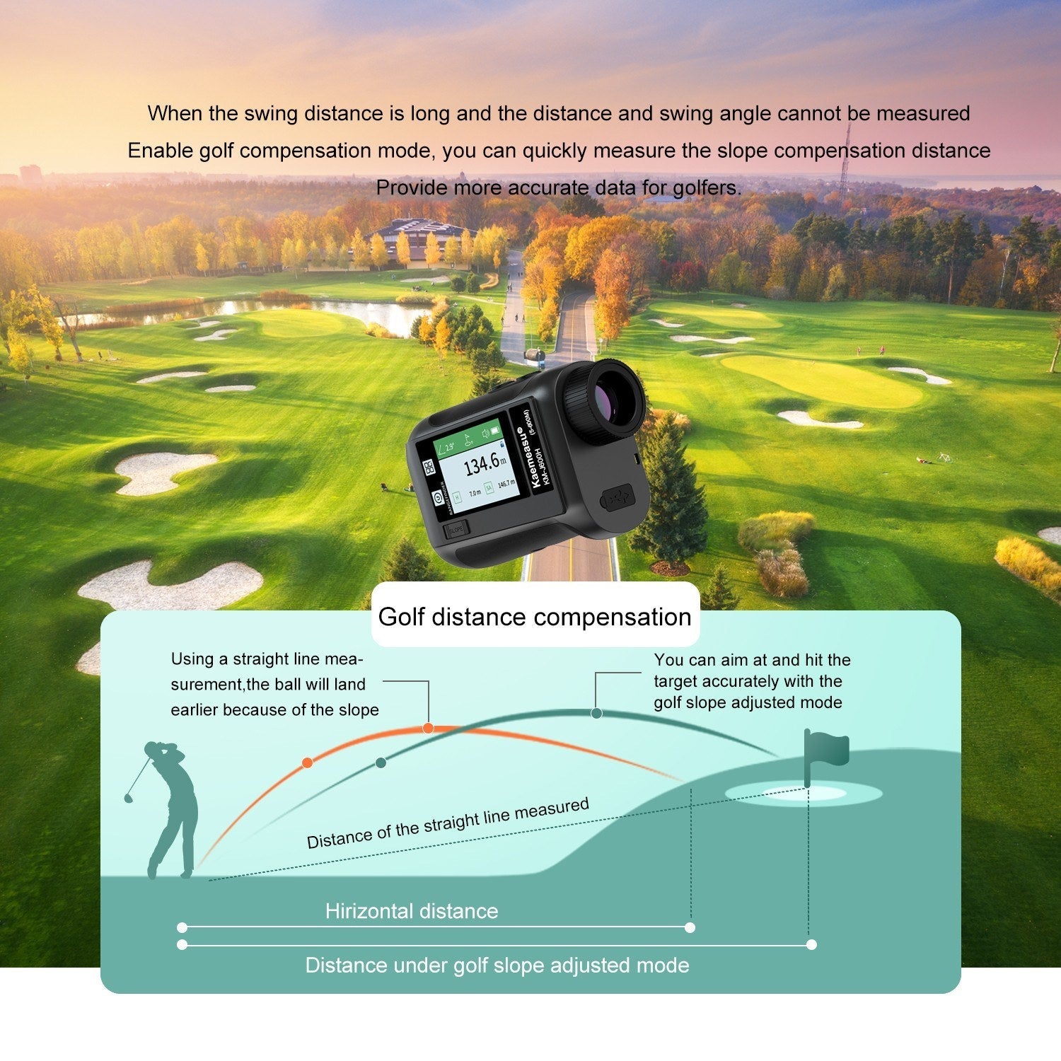 Golf Rangefinder Distance Meter with LCD Touch Screen 6.5X Magnification USB Rechargeable Range Finder with Speaker Slope Function Flagpole Locking
