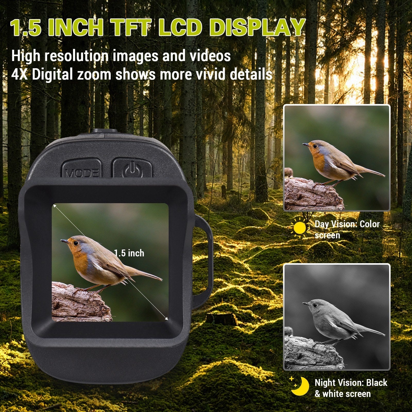 Digital Night Vision Monocular 1080P 1.5in LCD Infrared 150-200 Meter Night Vision Goggles 2000mAh Battery for Cave Searching Security Hiking Night Fishing Hunting Wildlife Watching