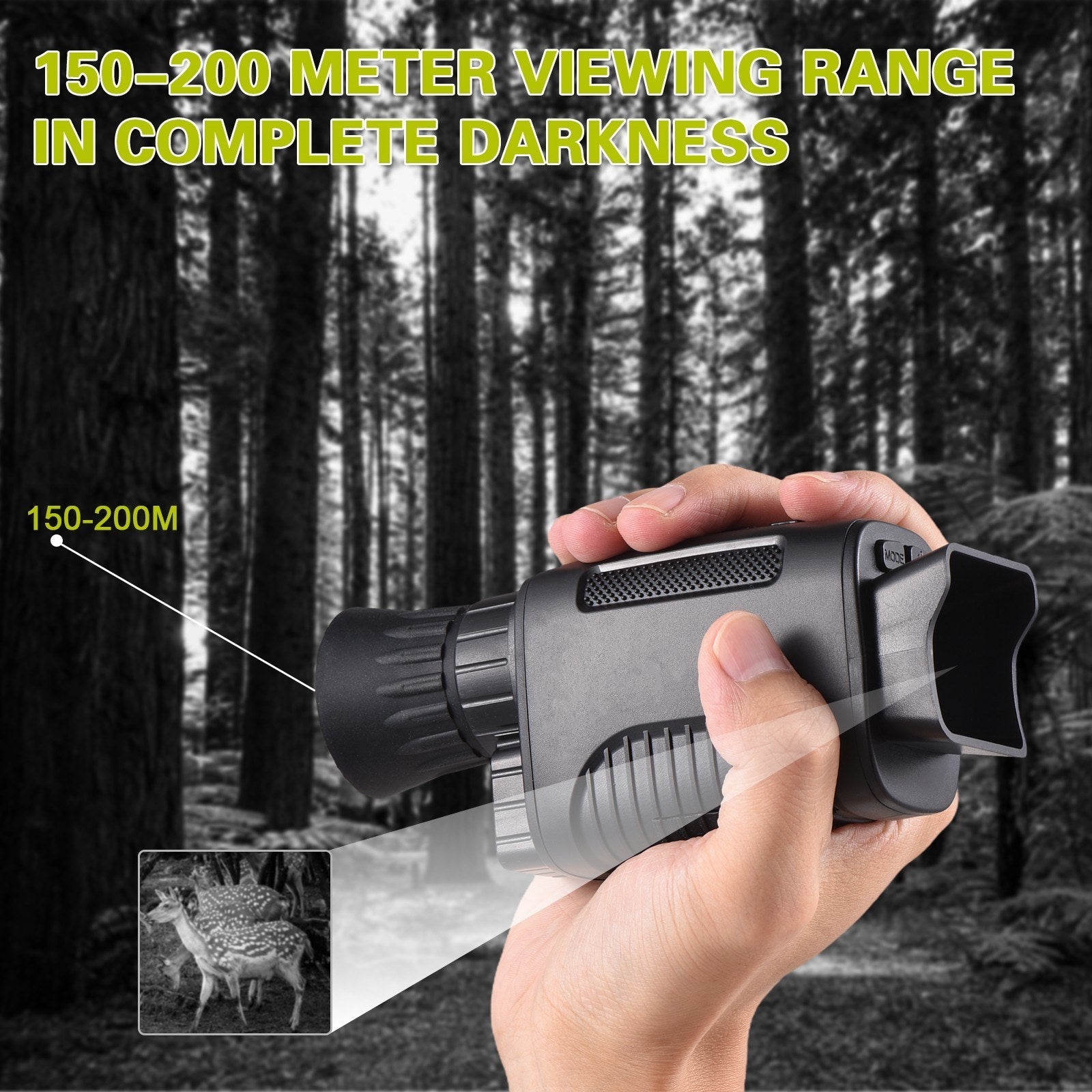 Digital Night Vision Monocular 1080P 1.5in LCD Infrared 150-200 Meter Night Vision Goggles 2000mAh Battery for Cave Searching Security Hiking Night Fishing Hunting Wildlife Watching