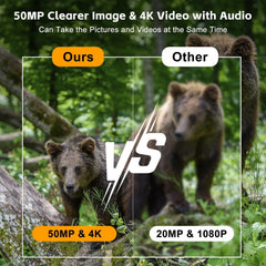 Solar Powered Night Vision Trail Camera 50MP 4K Hunting Camera Built-in Battery 0.5s Trigger Time 120° Detection Angle with 32G Memory Card