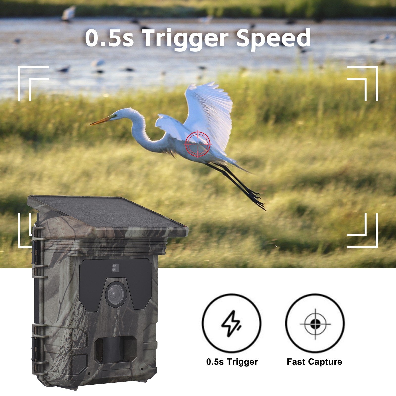Solar Powered Night Vision Trail Camera 50MP 4K Hunting Camera Built-in Battery 0.5s Trigger Time 120° Detection Angle with 32G Memory Card