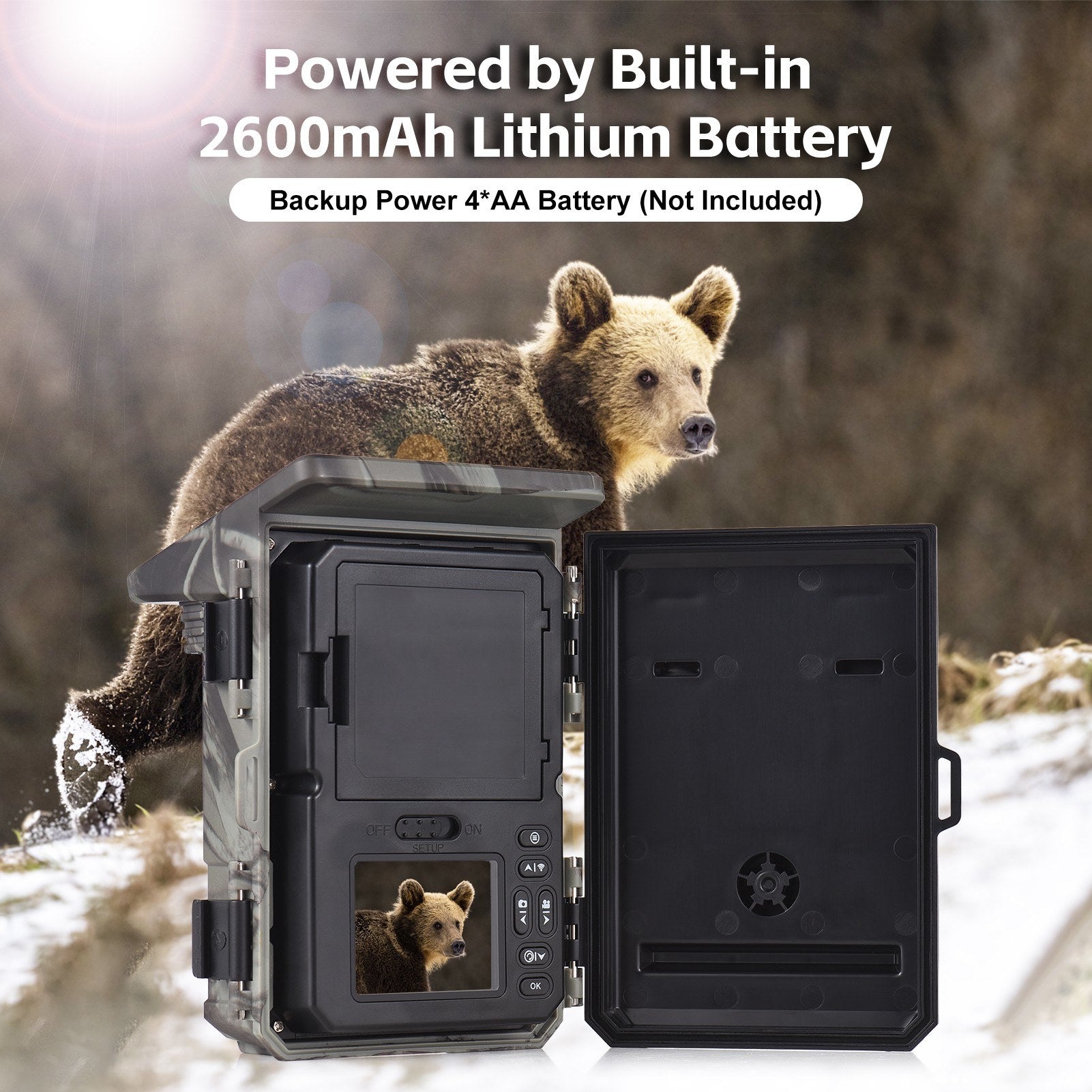 Solar Powered Night Vision Trail Camera 50MP 4K Hunting Camera Built-in Battery 0.5s Trigger Time 120° Detection Angle with 32G Memory Card