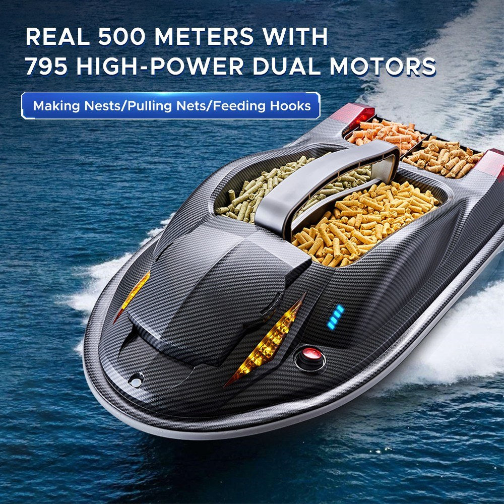 Large Outdoor 3 Hopper High Speed RC Fishing Boat 500M 3.5KG Load Voice Broadcast Smart Route Correction Remote Control Bait Boat