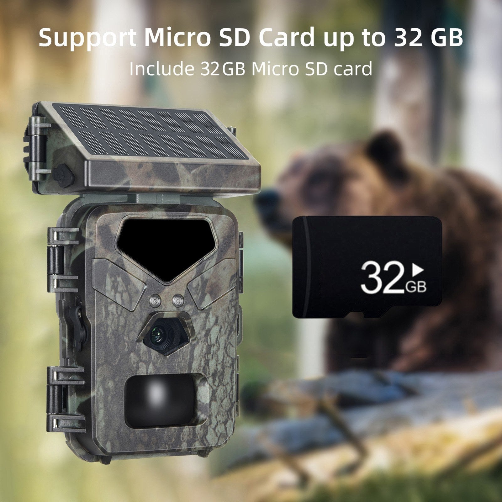 Solar Powered 20MP/1080P IP65 Hunting Camera 0.45s Trigger Speed 2 Infrared LED Night Vision Motion Activated Trail Camera 60° Detection Range