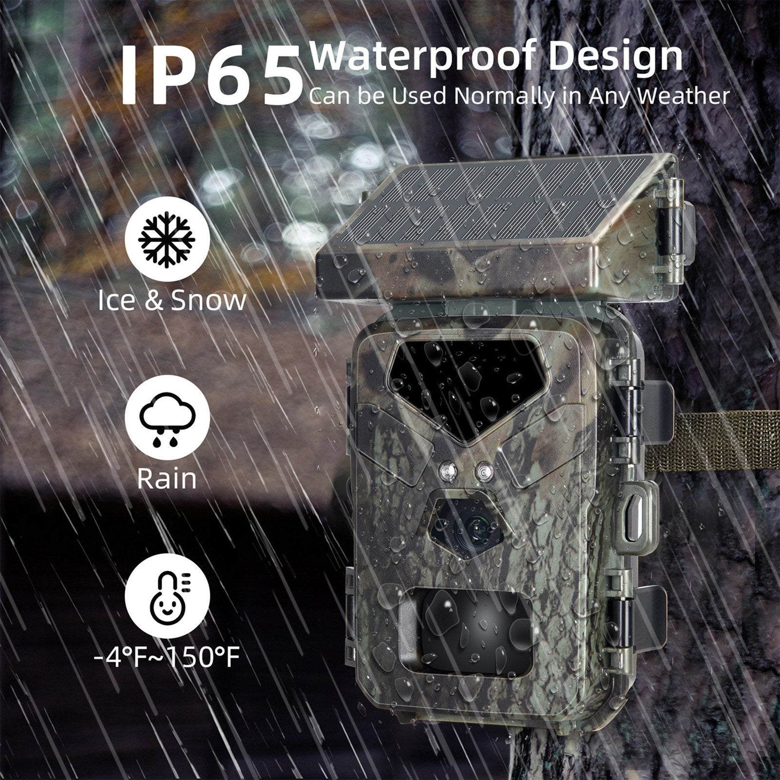 Solar Powered 20MP/1080P IP65 Hunting Camera 0.45s Trigger Speed 2 Infrared LED Night Vision Motion Activated Trail Camera 60° Detection Range