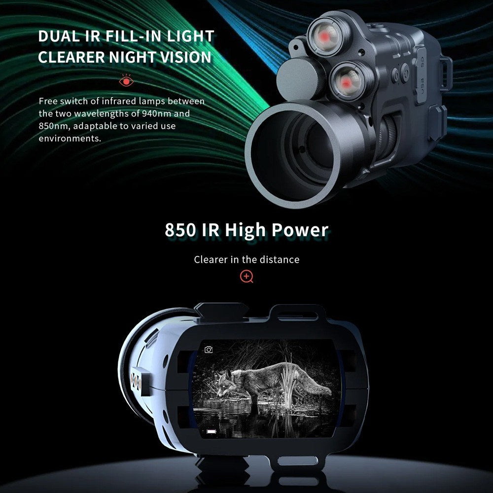 3.1-inch HD Screen Wifi Night Vision Scope Infrared Hunting Sight Camera Digital Monocular Seven Types Cross Marks Two 5W Infrared LED Lights 200M Darkness Range