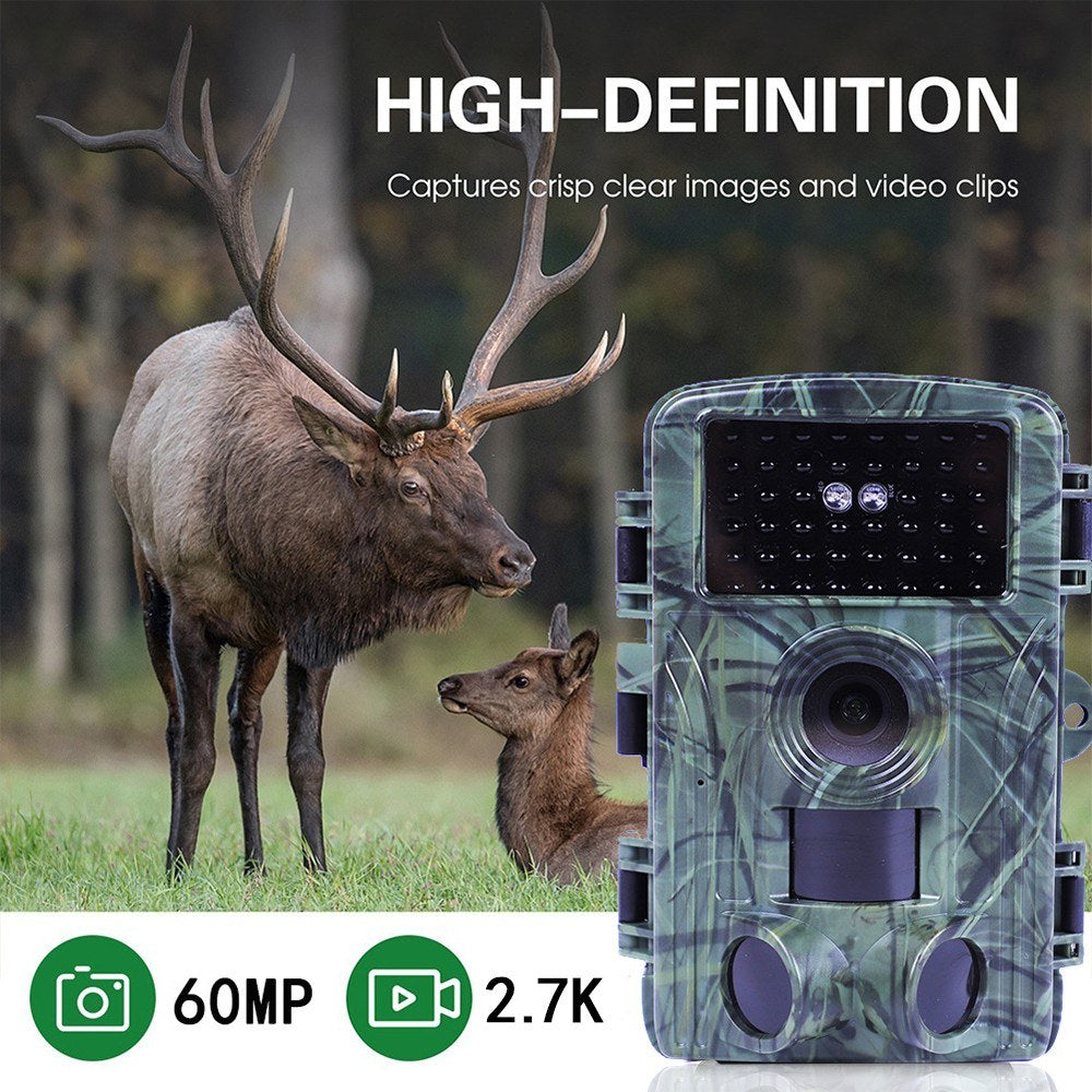 2.7K 60MP Trail Camera Night Vision Waterproof Hunting Camera with 2 Inch Screen for Outdoor Wildlife Monitoring