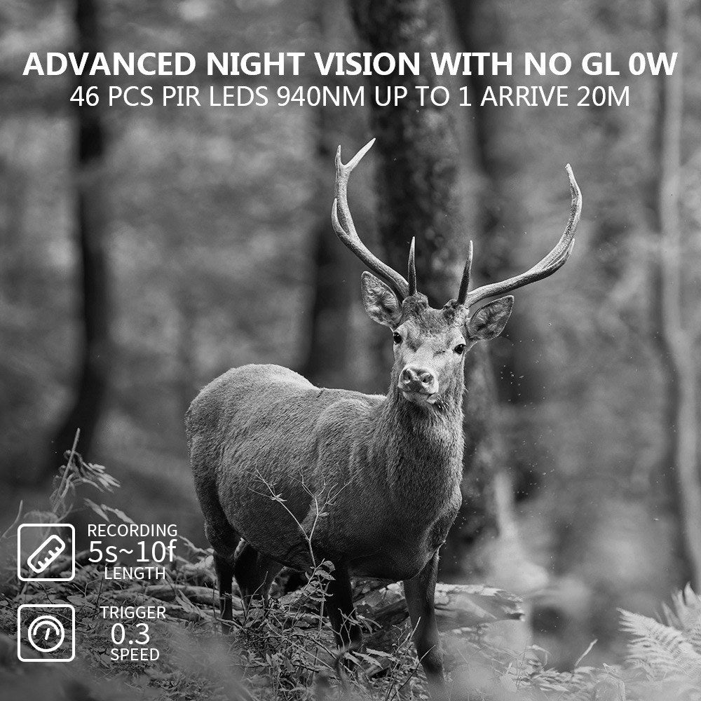 2.7K 60MP Trail Camera Night Vision Waterproof Hunting Camera with 2 Inch Screen for Outdoor Wildlife Monitoring