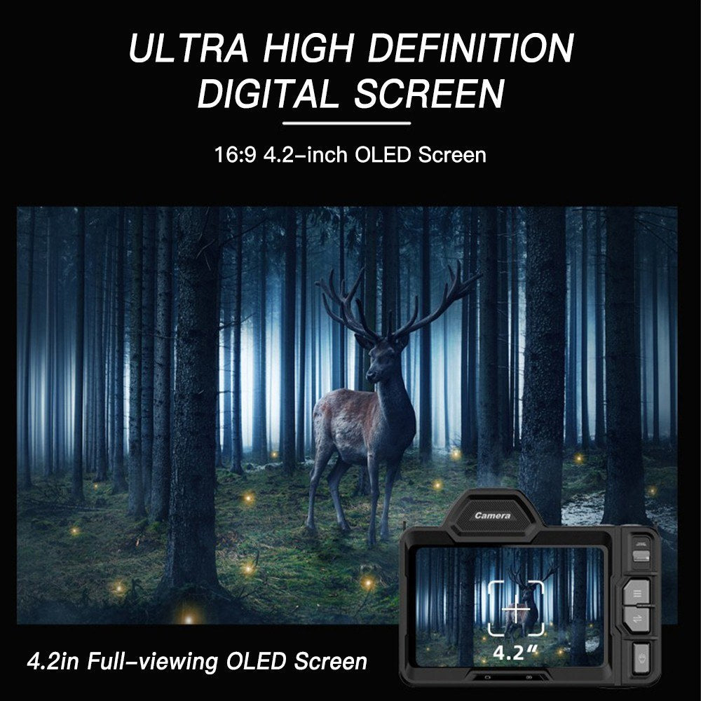 4.2 Inch Large OLED Screen 4K 40MP Full Black Visibility Camera 7-level Infrared 10X Digital Zoom 5G WiFi Night Vision Goggles with 64G Memory Card