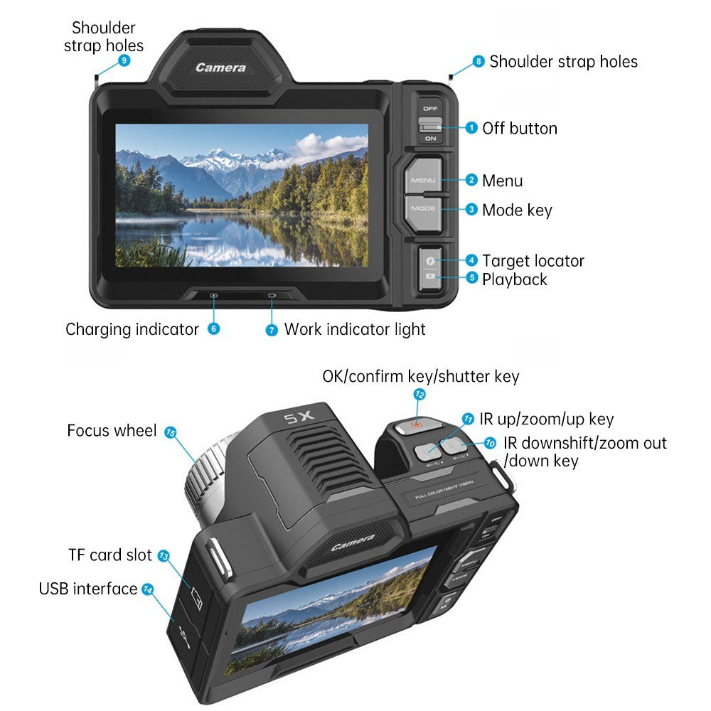 4.2 Inch Large OLED Screen 4K 40MP Full Black Visibility Camera 7-level Infrared 10X Digital Zoom 5G WiFi Night Vision Goggles with 64G Memory Card