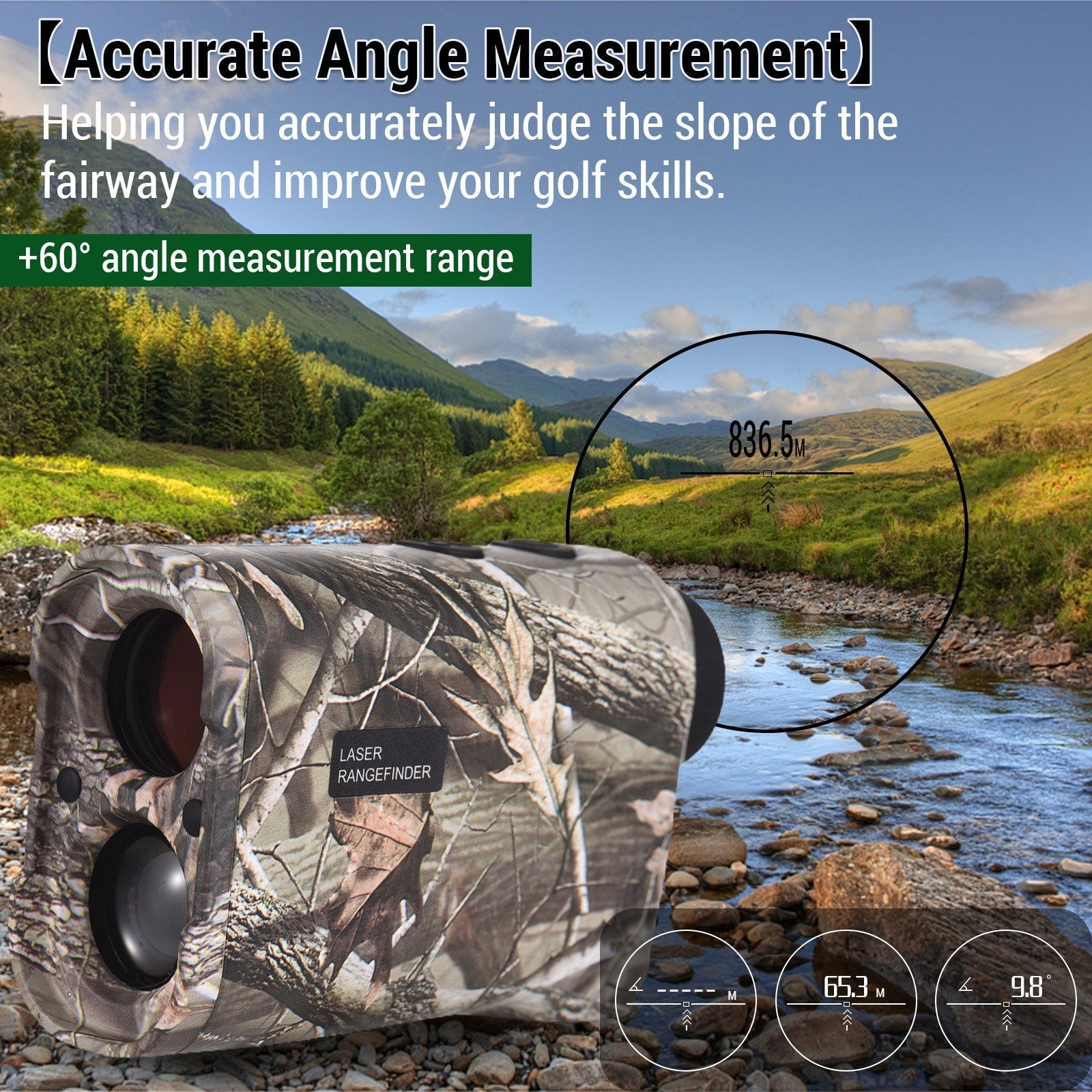 Golf Laser Rangefinder 6X Magnification Digital Hunting With Height and Angle Measurement Monocular Telescope