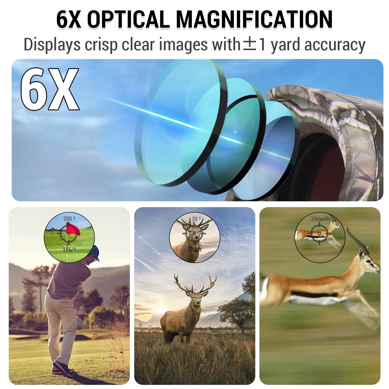Golf Laser Rangefinder 6X Magnification Digital Hunting With Height and Angle Measurement Monocular Telescope