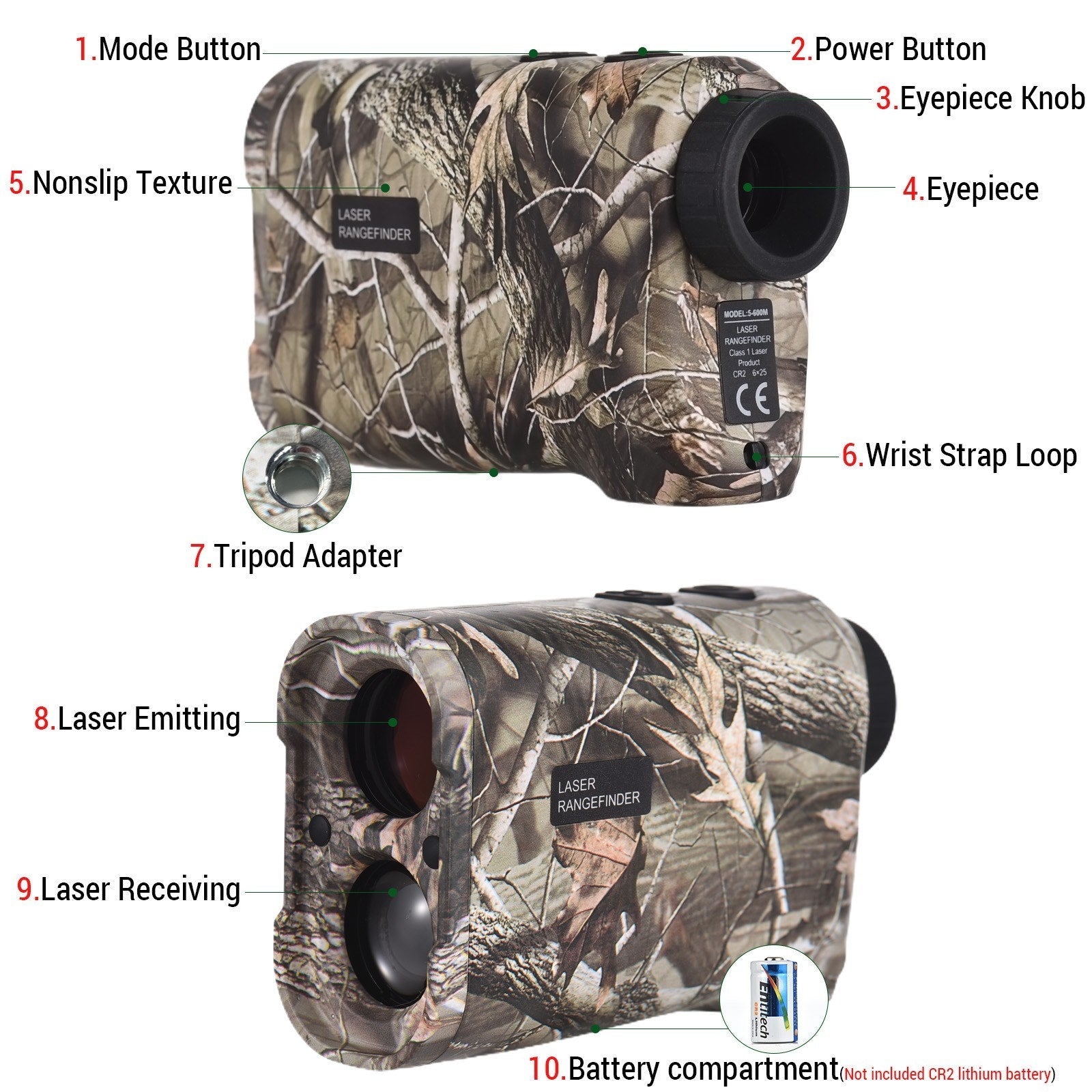 Golf Laser Rangefinder 6X Magnification Digital Hunting With Height and Angle Measurement Monocular Telescope