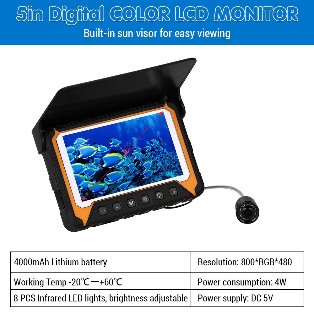 5" IPS Digital Color LCD Screen Monitor 15/30M Underwater Fishing Camera 120° 5M Pixels 8 Pcs IR Night Vision for River/Ice Fishing