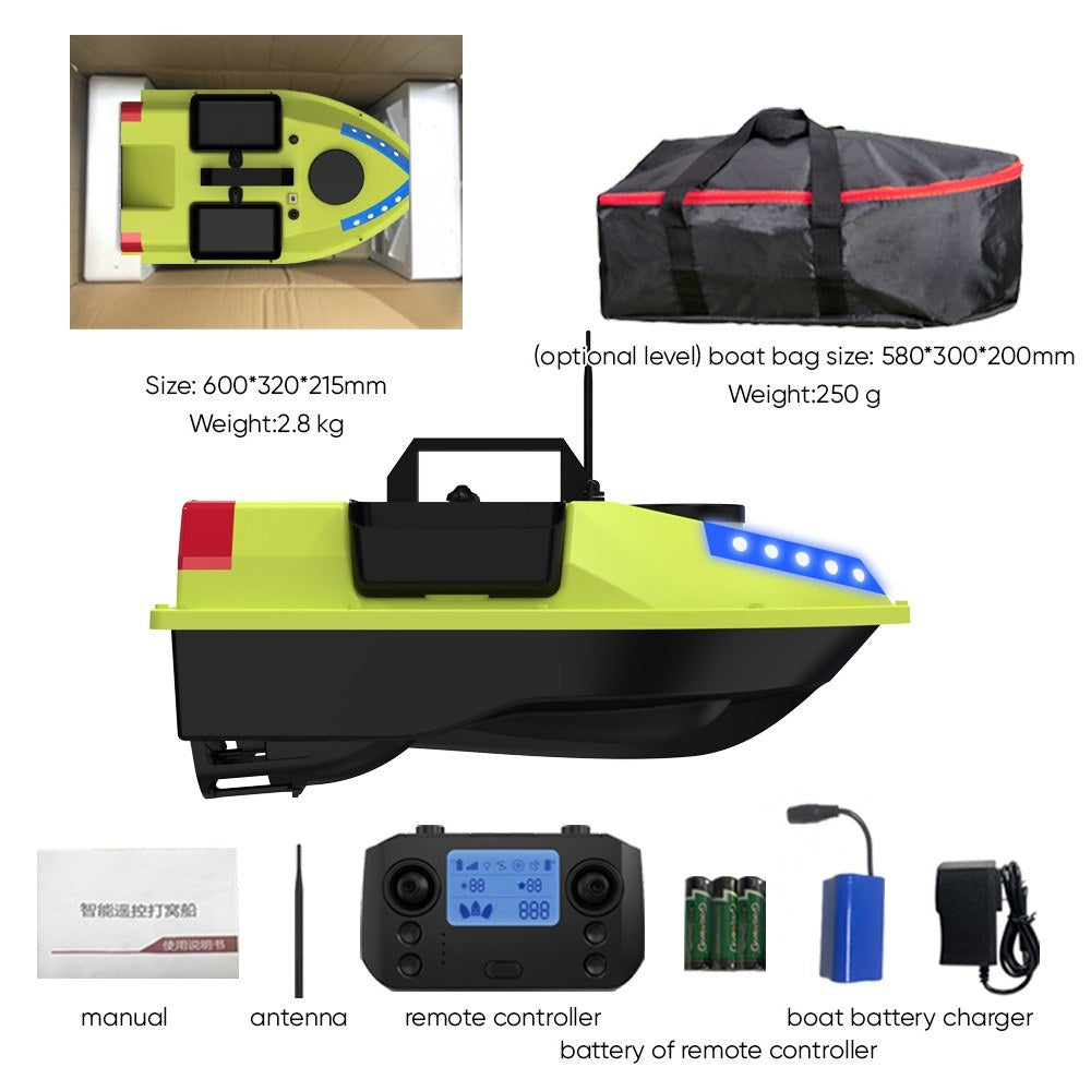 GPS RC Bait Boat 600M Remote, 99 Sites, 7-Color LED, 3 Bait Containers, 4.4lb Load, 12000mAh Battery - Smart Fishing
