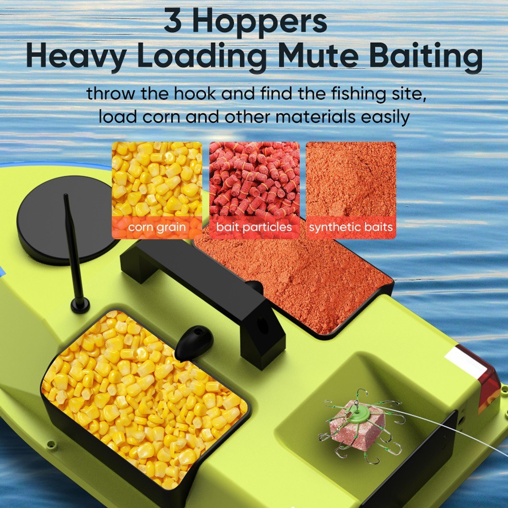 GPS RC Bait Boat 600M Remote, 99 Sites, 7-Color LED, 3 Bait Containers, 4.4lb Load, 12000mAh Battery - Smart Fishing