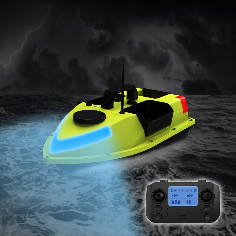 GPS RC Bait Boat 600M Remote, 99 Sites, 7-Color LED, 3 Bait Containers, 4.4lb Load, 12000mAh Battery - Smart Fishing