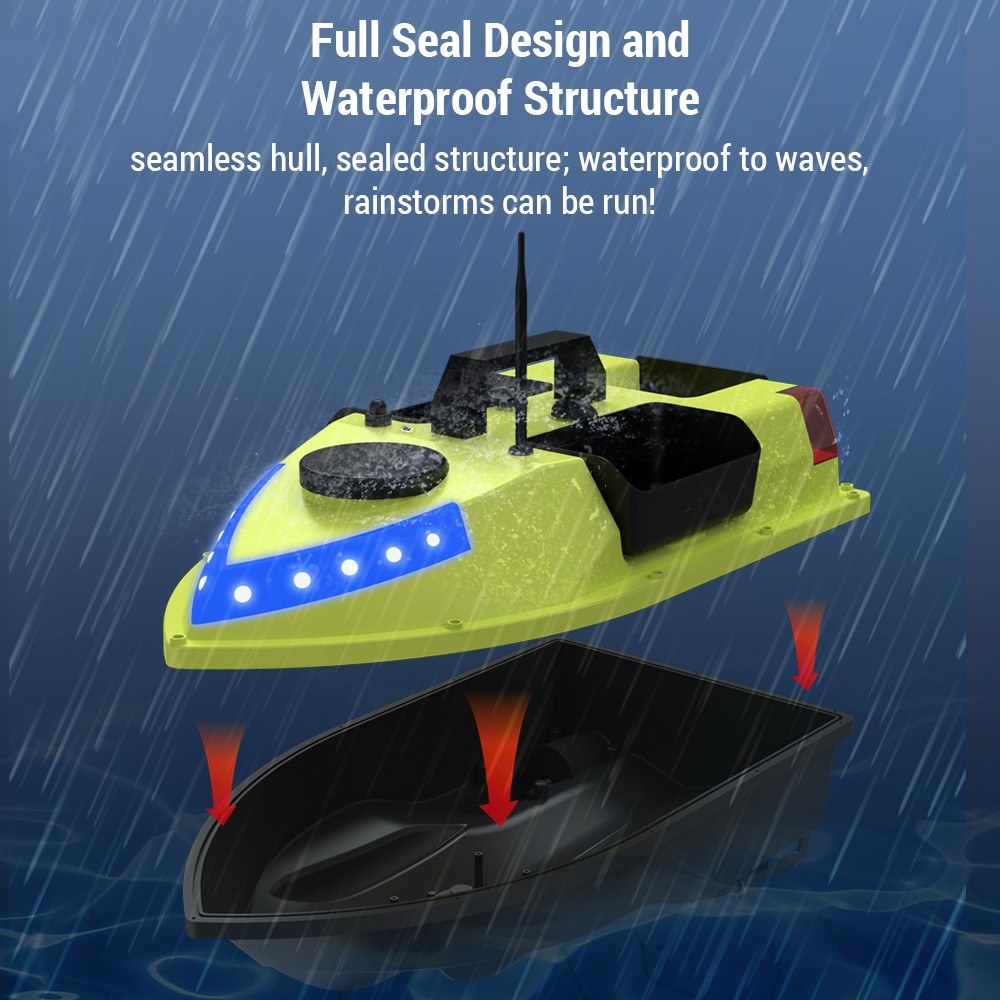 GPS RC Bait Boat 600M Remote, 99 Sites, 7-Color LED, 3 Bait Containers, 4.4lb Load, 12000mAh Battery - Smart Fishing