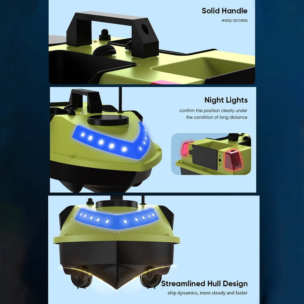 GPS RC Bait Boat 600M Remote, 99 Sites, 7-Color LED, 3 Bait Containers, 4.4lb Load, 12000mAh Battery - Smart Fishing