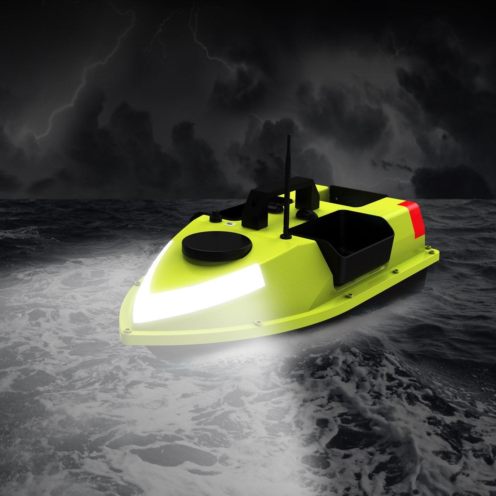GPS RC Bait Boat 600M Remote, 99 Sites, 7-Color LED, 3 Bait Containers, 4.4lb Load, 12000mAh Battery - Smart Fishing