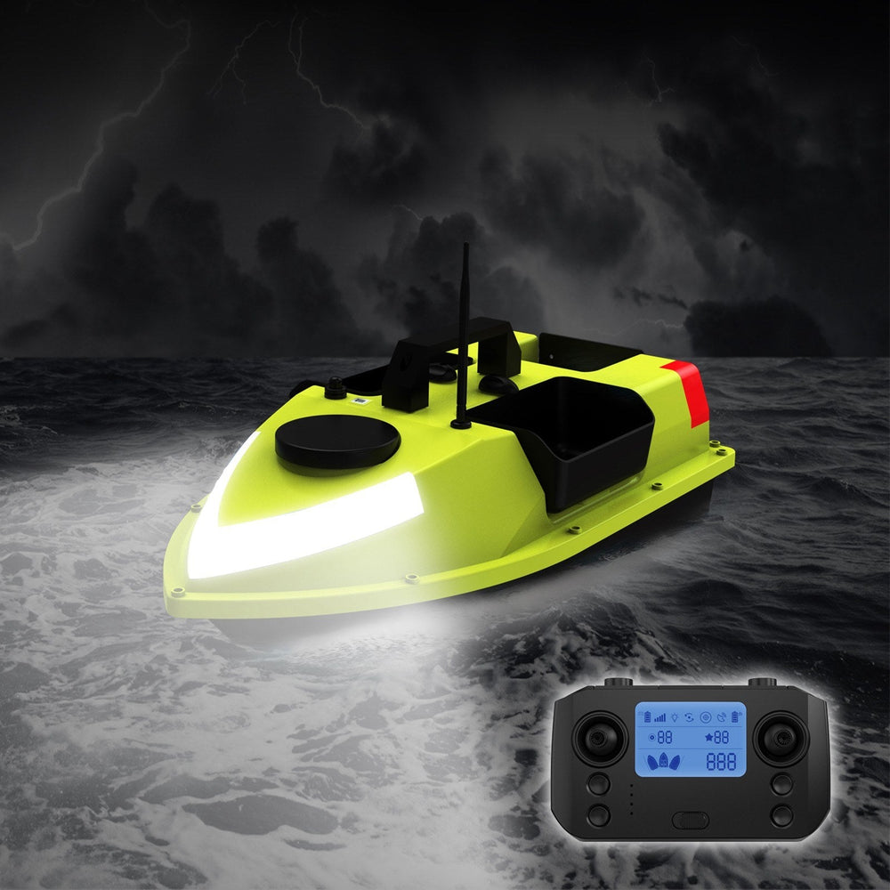 GPS RC Bait Boat 600M Remote, 99 Sites, 7-Color LED, 3 Bait Containers, 4.4lb Load, 12000mAh Battery - Smart Fishing