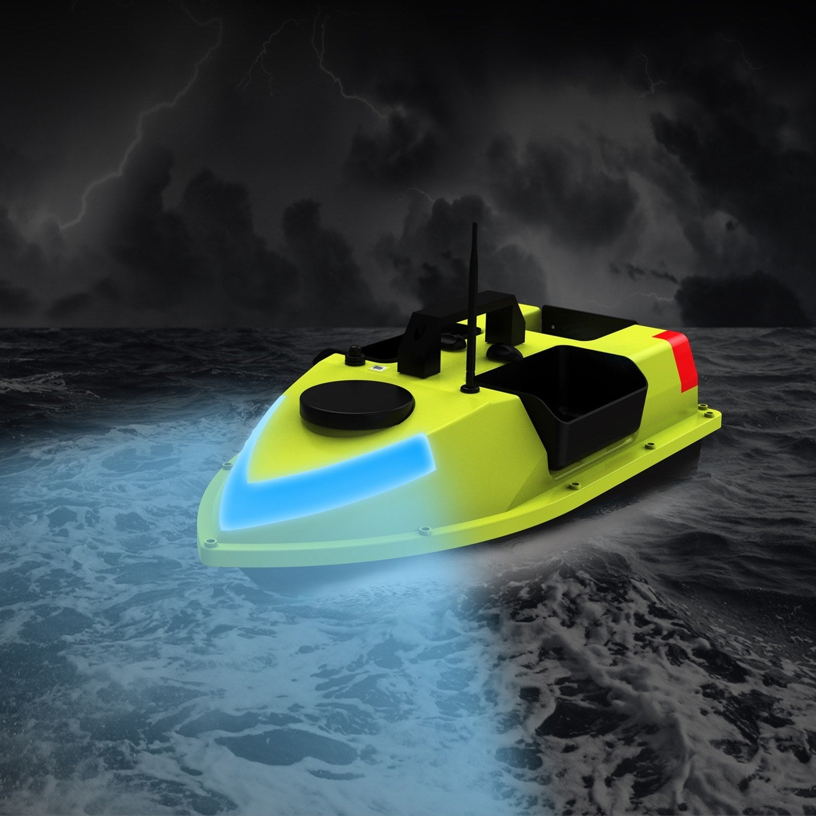 GPS RC Bait Boat 600M Remote, 99 Sites, 7-Color LED, 3 Bait Containers, 4.4lb Load, 12000mAh Battery - Smart Fishing