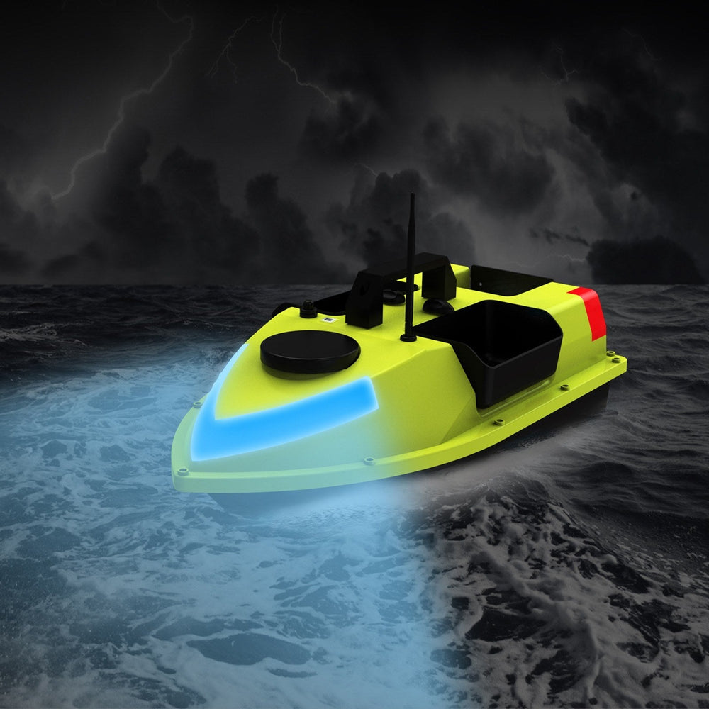 GPS RC Bait Boat 600M Remote, 99 Sites, 7-Color LED, 3 Bait Containers, 4.4lb Load, 12000mAh Battery - Smart Fishing