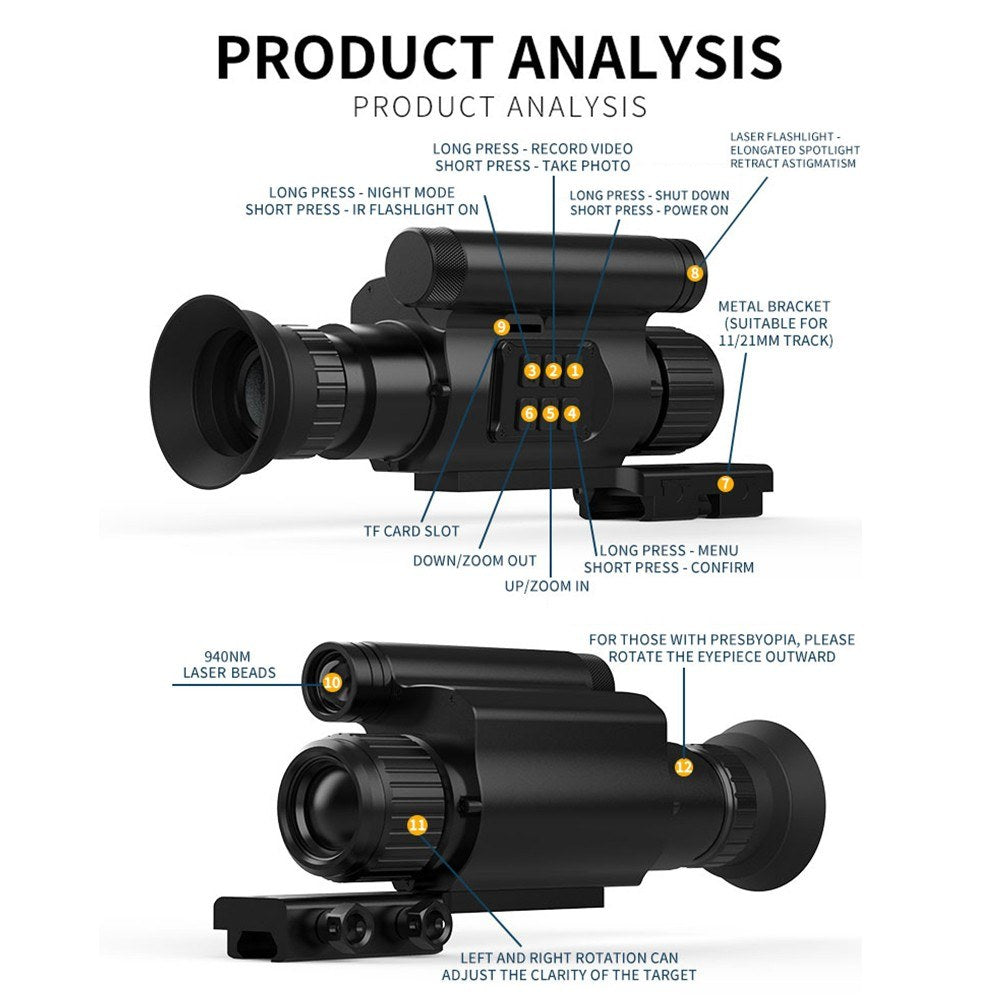 Magnification 4X Digital Zoom Infrared Night Vision Scope 1.2 Inch OLED Screen 3MP Monocular