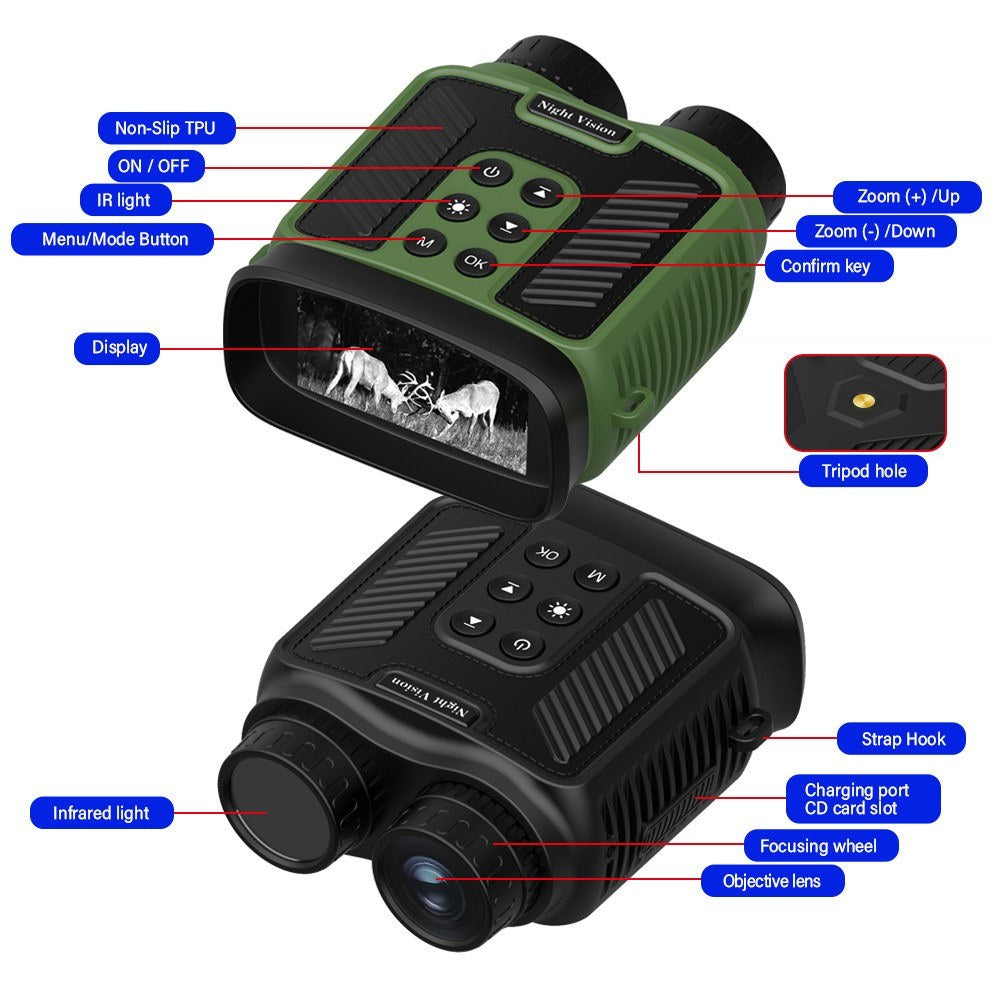 Compact Night Vision Binoculars for Adults with Infrared - Lightweight Digital Camera with 10x Optical Zoom and 2.5K UHD Video Resolution