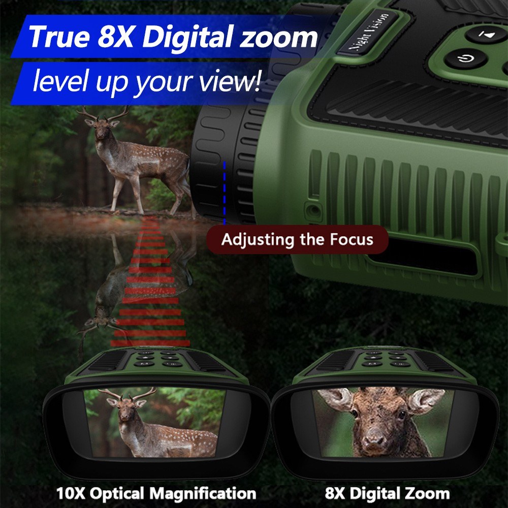 Compact Night Vision Binoculars for Adults with Infrared - Lightweight Digital Camera with 10x Optical Zoom and 2.5K UHD Video Resolution