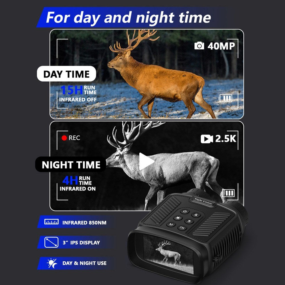 Compact Night Vision Binoculars for Adults with Infrared - Lightweight Digital Camera with 10x Optical Zoom and 2.5K UHD Video Resolution