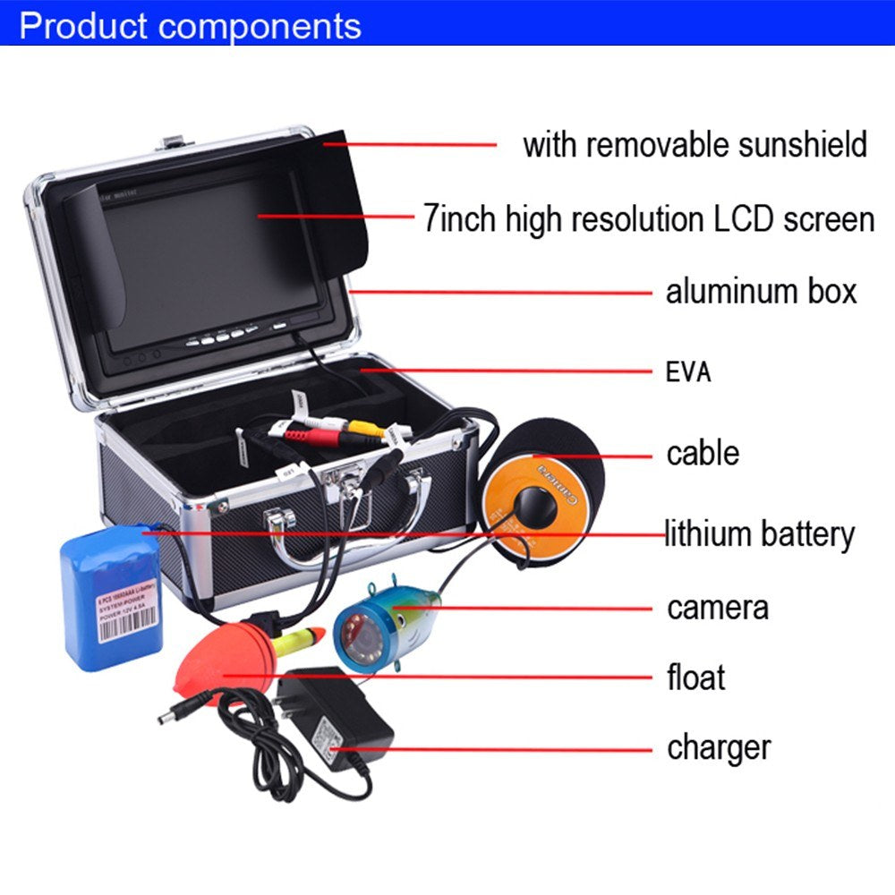 Underwater Fishing Camera 7 Inch LCD Monitor IP68 Waterproof 1000TVL Fish Finder 15m/30m/50m Depth