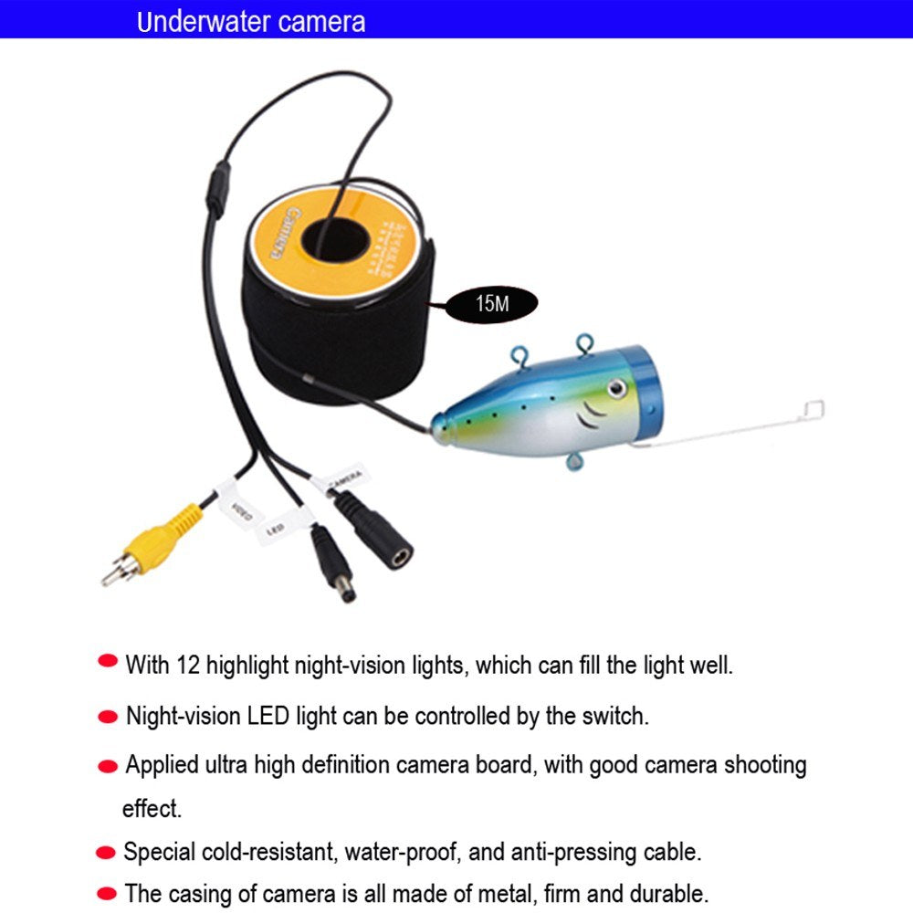 Underwater Fishing Camera 7 Inch LCD Monitor IP68 Waterproof 1000TVL Fish Finder 15m/30m/50m Depth