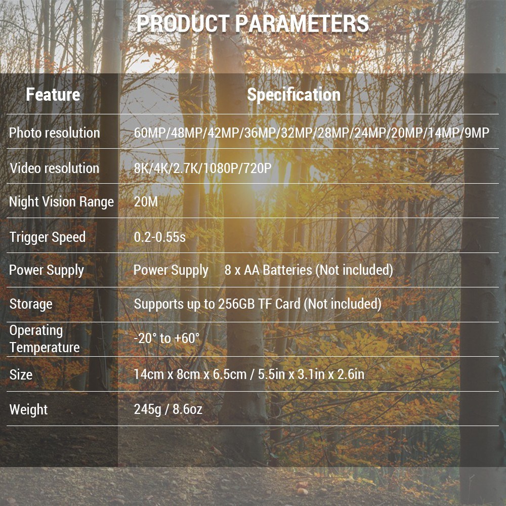 Trail Cam with 8K Video 60MP Images Night Vision Motion Activated Waterproof Wildlife Camera for Hunting Home Surveillance & Security Cameras