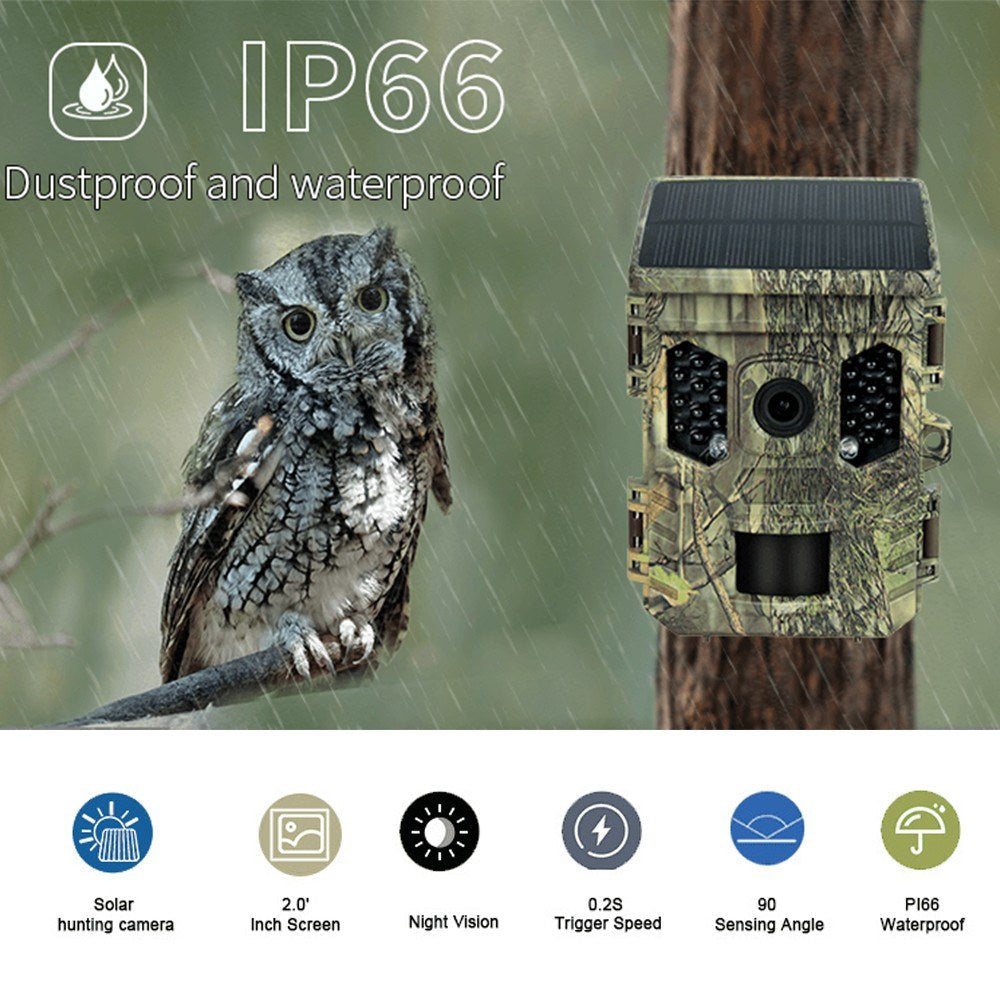 TFT 2.0 inch Display Solar Energy 1080P 16MP Night Vision IP66 Waterproof BT WiFi APP Infrared Hunting Camera