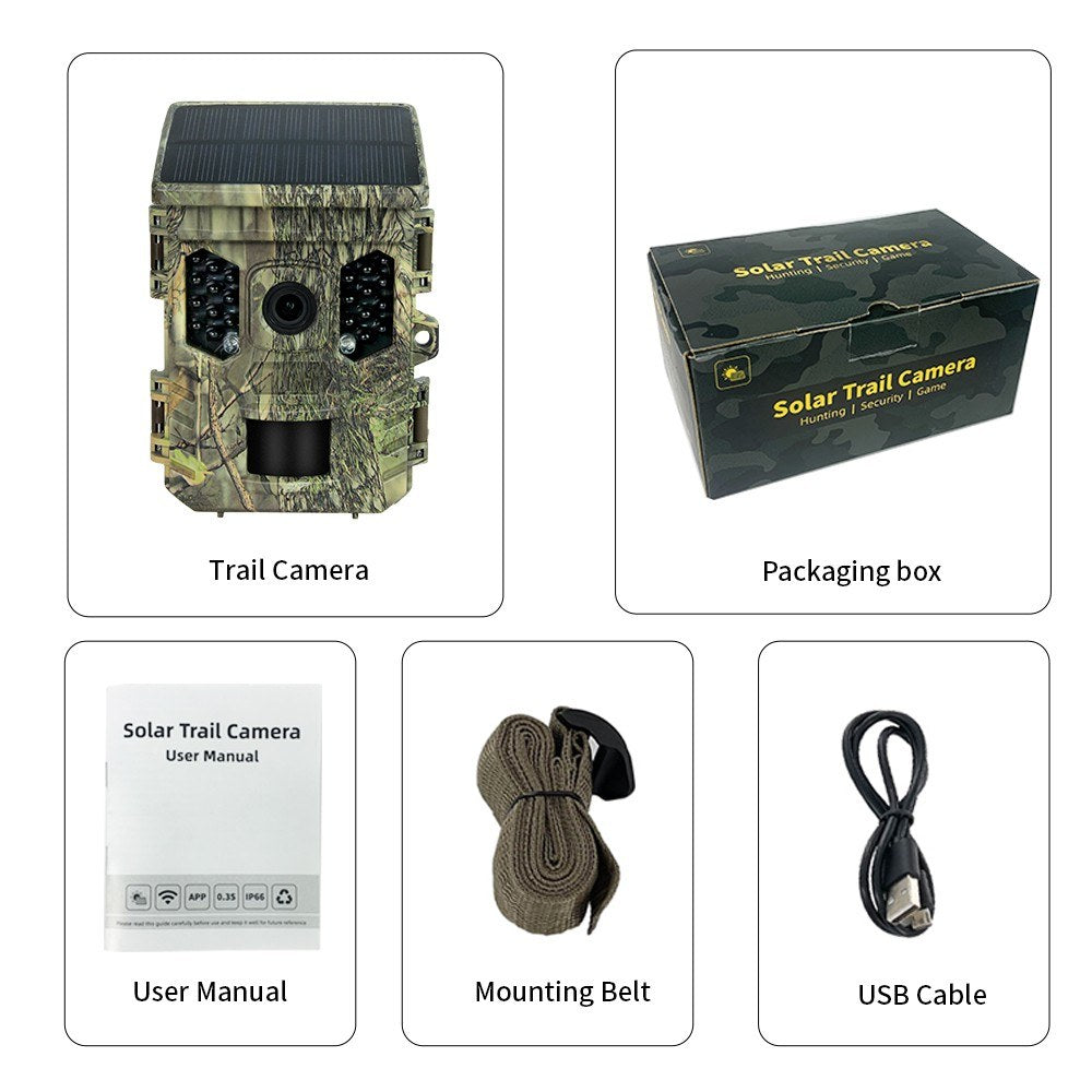 TFT 2.0 inch Display Solar Energy 1080P 16MP Night Vision IP66 Waterproof BT WiFi APP Infrared Hunting Camera