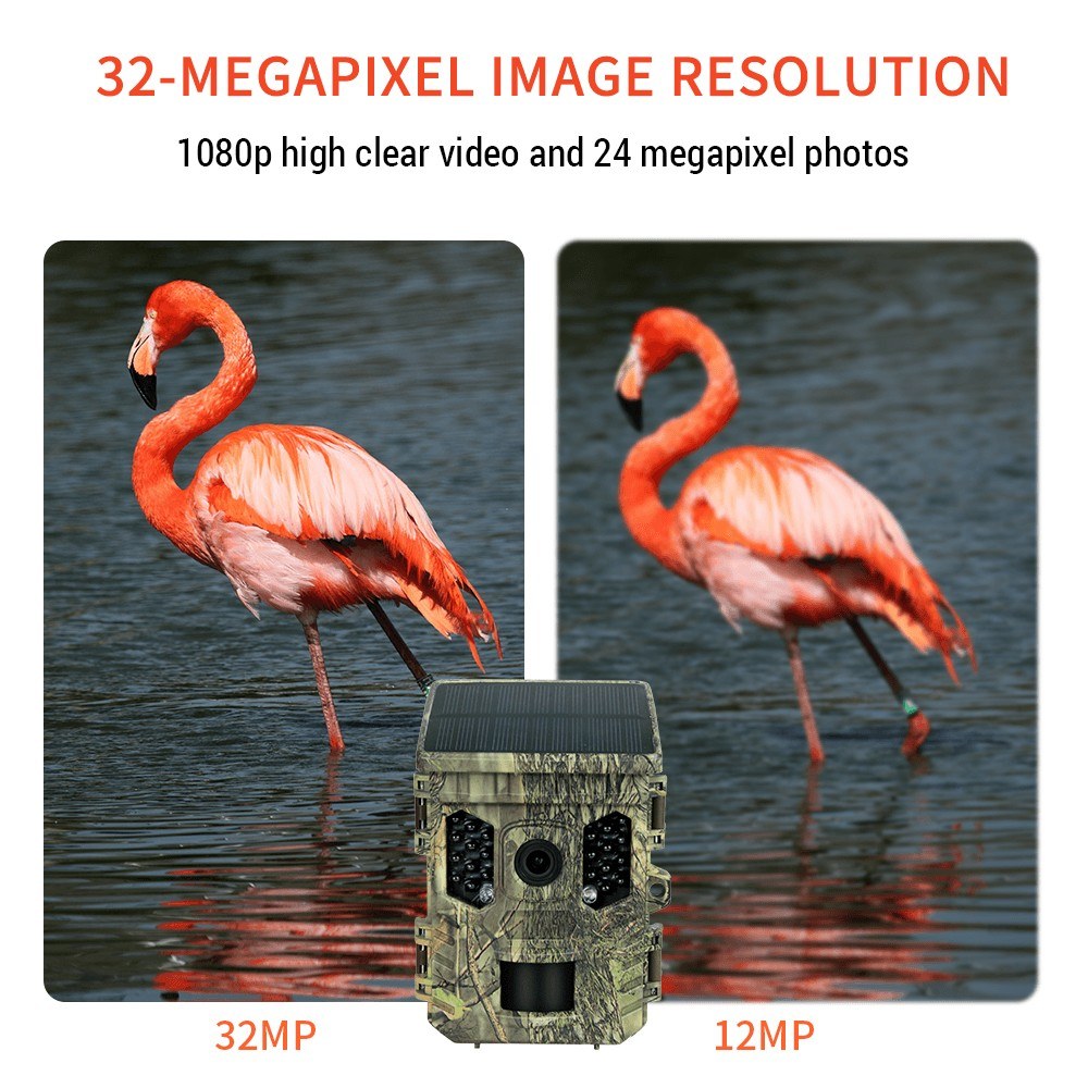 TFT 2.0 inch Display Solar Energy 1080P 16MP Night Vision IP66 Waterproof BT WiFi APP Infrared Hunting Camera