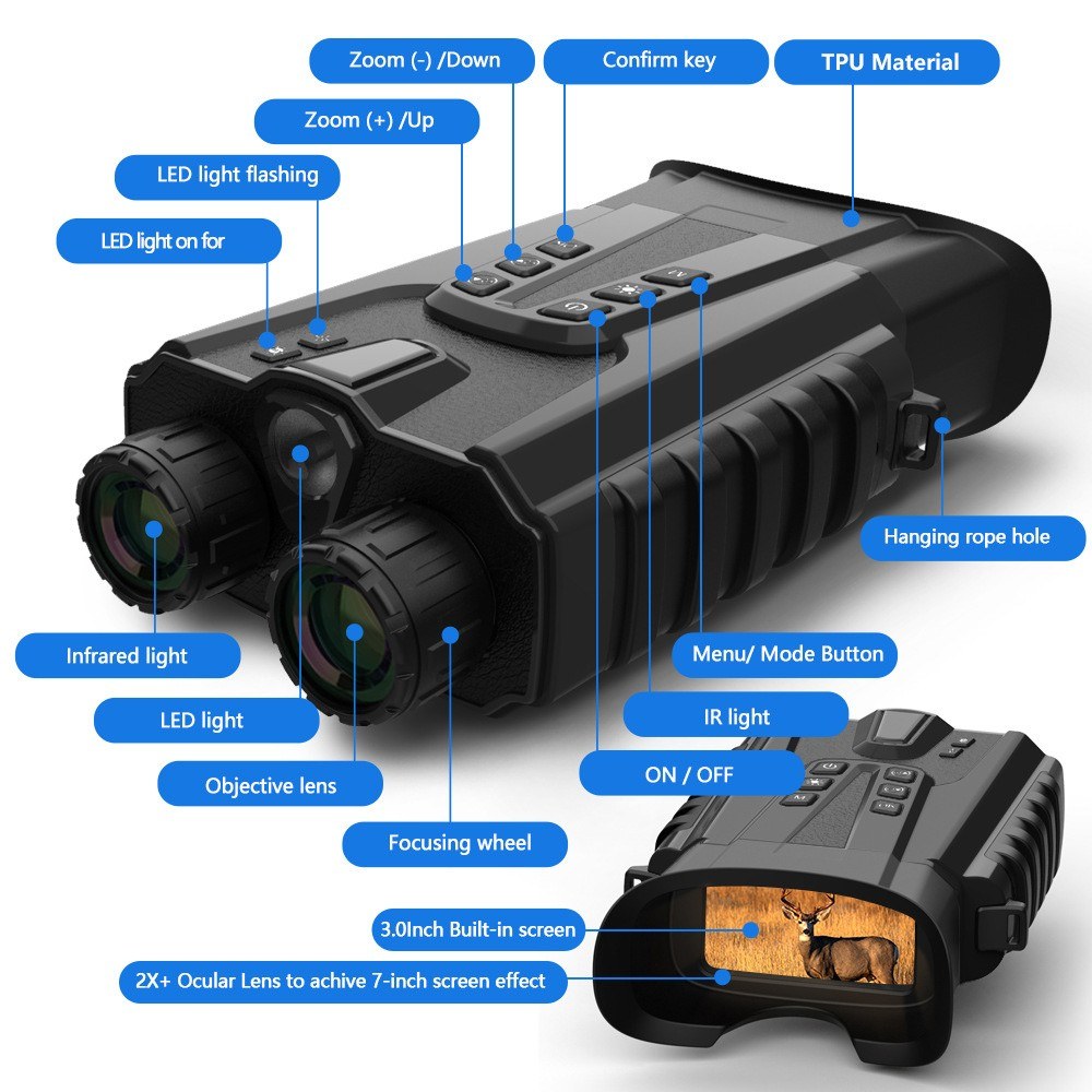 Night Vision Binoculars for Adults with Full Color Night Vision Backlit Buttons 4x Optical Zoom 8x Digital Zoom 250-300m Viewing Distance