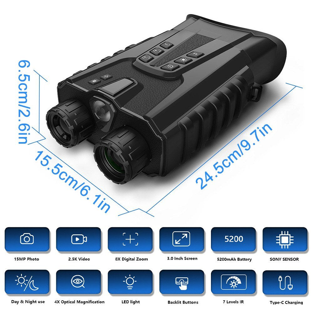 Night Vision Binoculars for Adults with Full Color Night Vision Backlit Buttons 4x Optical Zoom 8x Digital Zoom 250-300m Viewing Distance