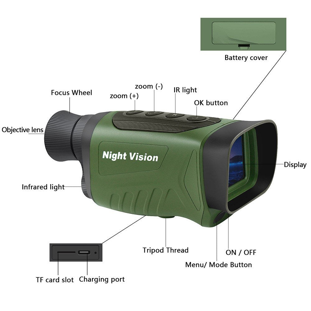 Night Vision Monocular 2.5K Video 40MP Photo 8X Zoom Infrared Monocular 350m Range Compact Digital Night Vision Telescope IR Monocular Scope Camera