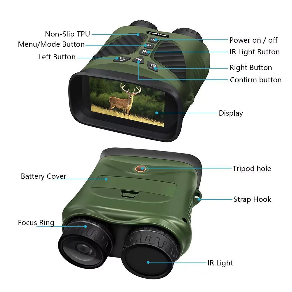 Binoculars Camera Infrared Night Vision 2.5K 10X Optical Zoom 3'' IPS Screen Infrared Illuminator Digital Zoom for Hunting Camping Digital Binoculars