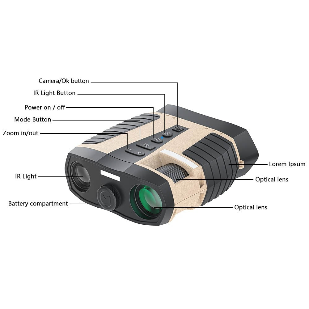 Binoculars with Camera Night Vision Scope 4X Optical Zoom 8X Digital 3" LCD Screen 2.5K Video 3W IR Waterproof IP65 for Hunting Outdoor Telescope