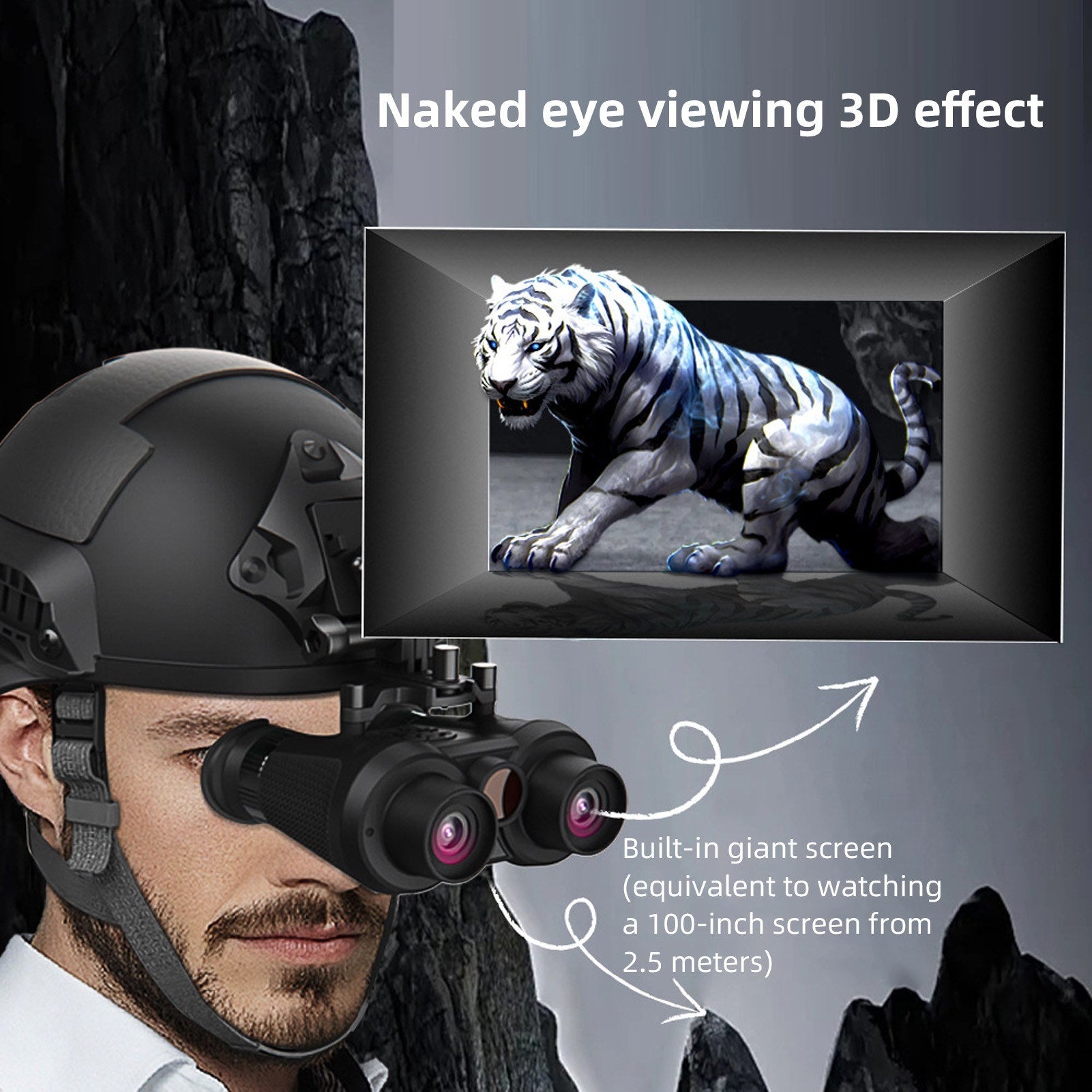 Head Mounted Night Vision Goggles 3D VR Digital Infrared Night Vision Binoculars 8064x3024 Photo & 3840x1080 Video Resolutions 150m Night Vision Built-in 100-Inch TV Equivalent Giant Screen 3W 850nm Infrared Spotlight & 7 Brightness Levels