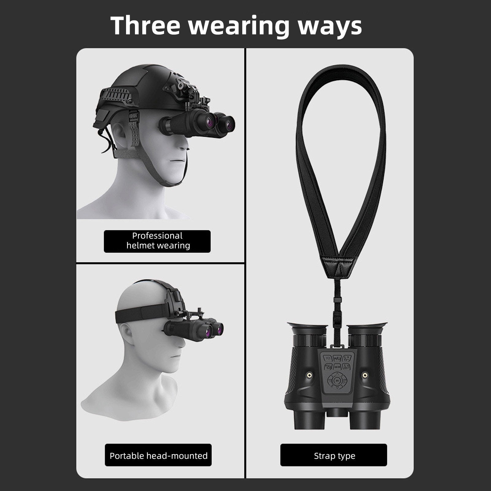 Head Mounted Night Vision Goggles 3D VR Digital Infrared Night Vision Binoculars 8064x3024 Photo & 3840x1080 Video Resolutions 150m Night Vision Built-in 100-Inch TV Equivalent Giant Screen 3W 850nm Infrared Spotlight & 7 Brightness Levels