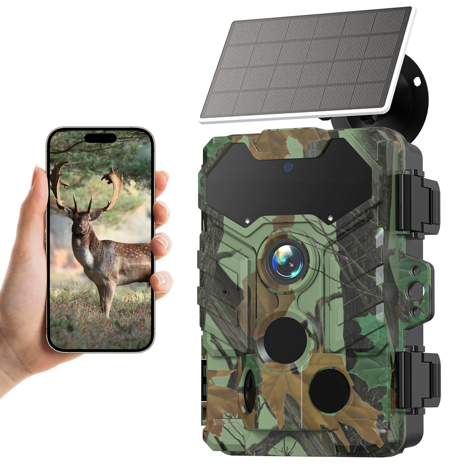 Solar Camera Outdoor Wireless Trail Camera 32MP Infrared Night Vision WiFi Enabled IP66 Waterproof Wildlife Hunting Camera Wireless Solar Powered