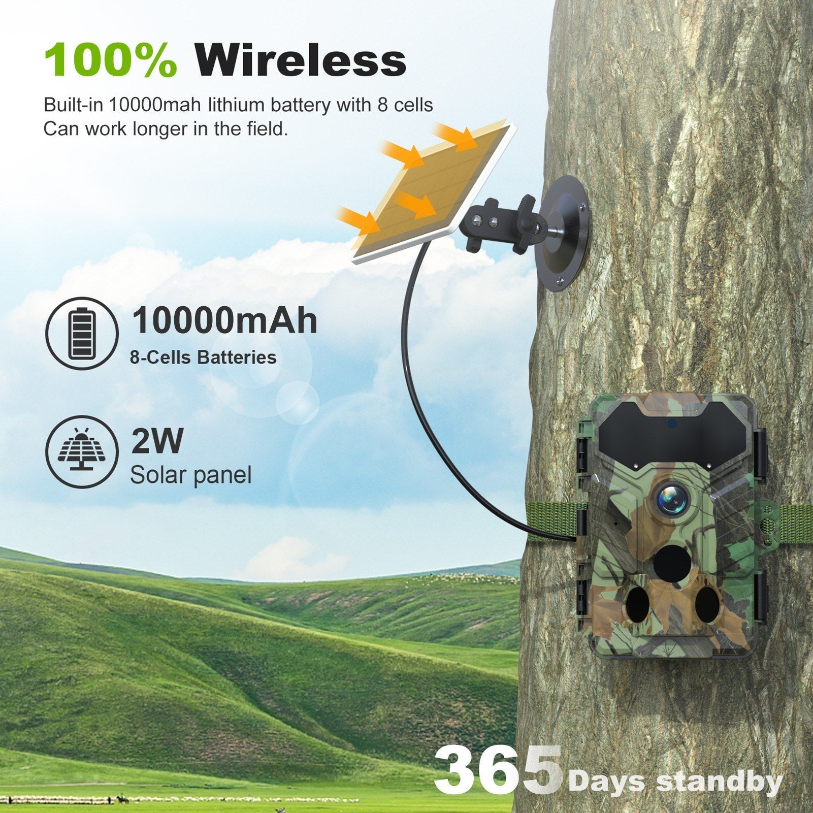 Solar Camera Outdoor Wireless Trail Camera 32MP Infrared Night Vision WiFi Enabled IP66 Waterproof Wildlife Hunting Camera Wireless Solar Powered