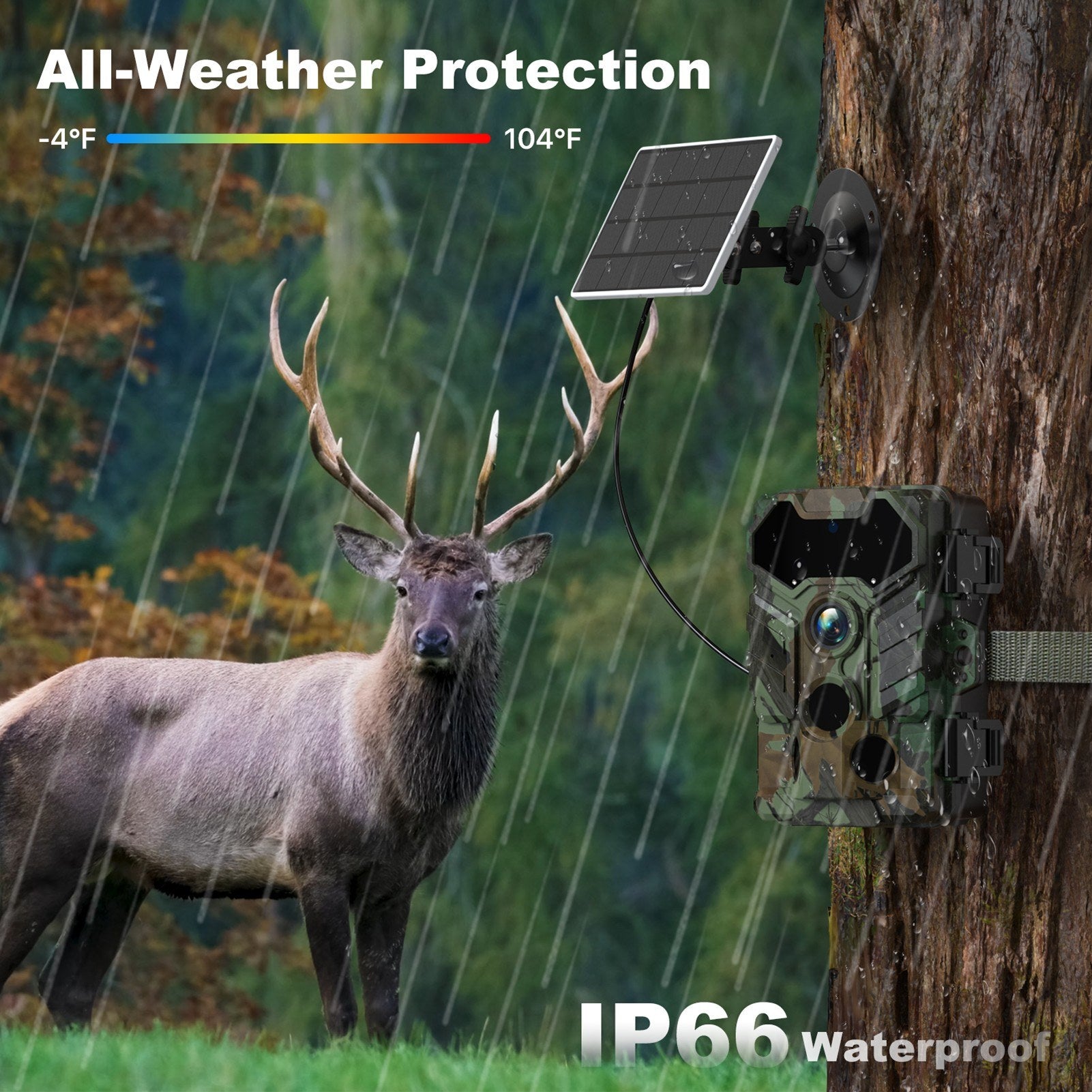 Solar Camera Outdoor Wireless Trail Camera 32MP Infrared Night Vision WiFi Enabled IP66 Waterproof Wildlife Hunting Camera Wireless Solar Powered
